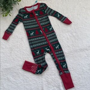 NWT Posh Peanut Holiday Fair Isle Red & Green Holiday Convertible Footie 12-18M